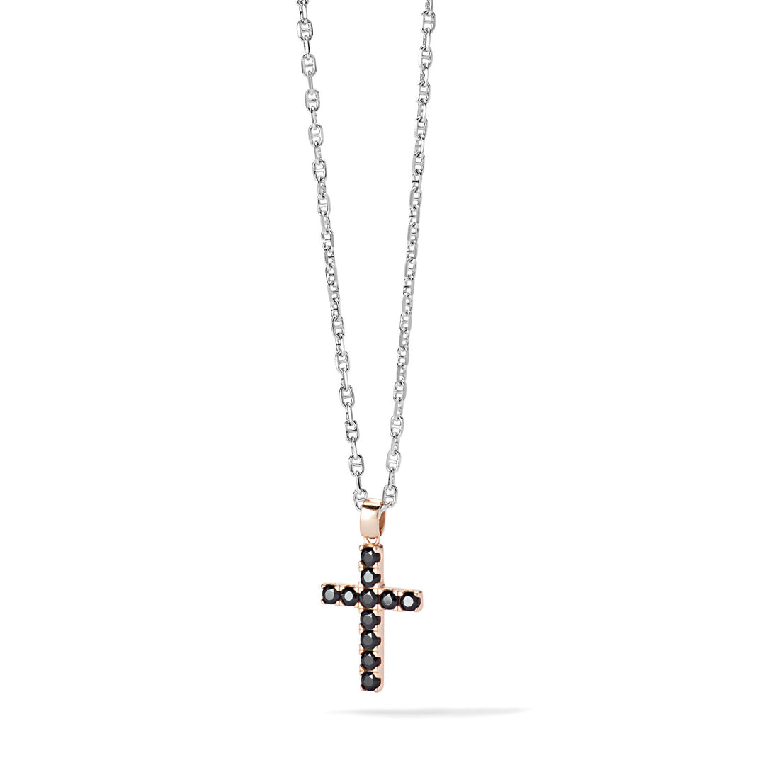 Comete Cross Necklace in rosé Silver and black zircons UGL688