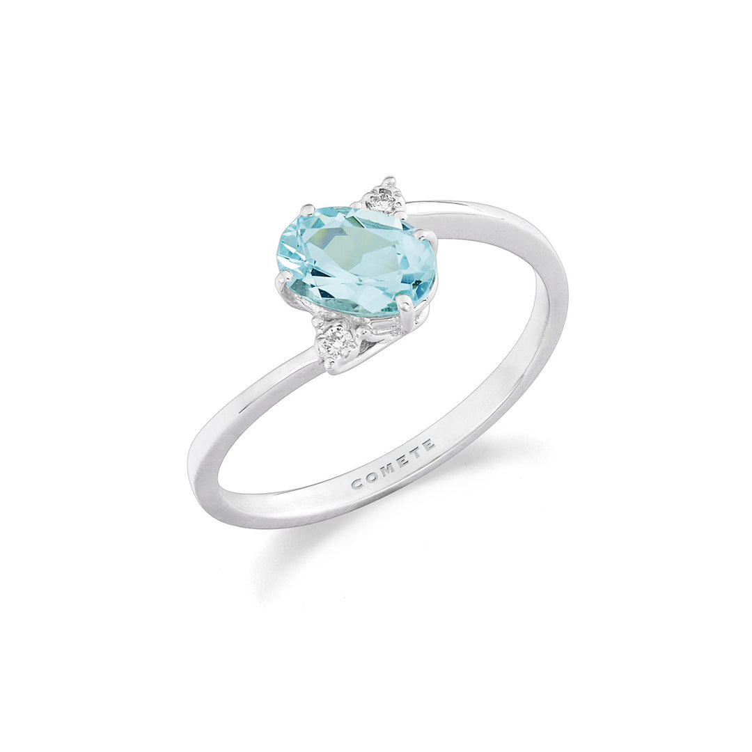 Comete-ring goud en witte diamanten met ovale aquamarijn ANQ355