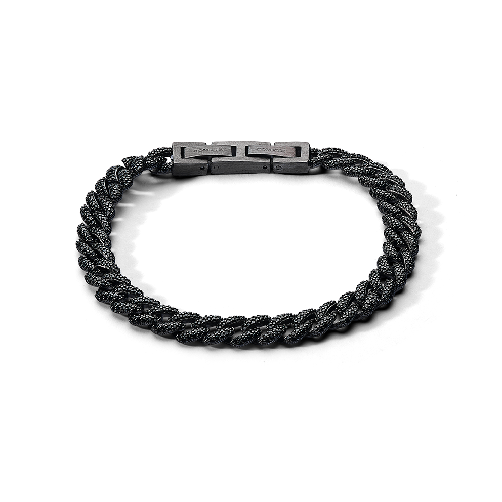 Comete Bracelet in 925‰ ruthenium silver, black pvd steel with black zircons UBR1294M17