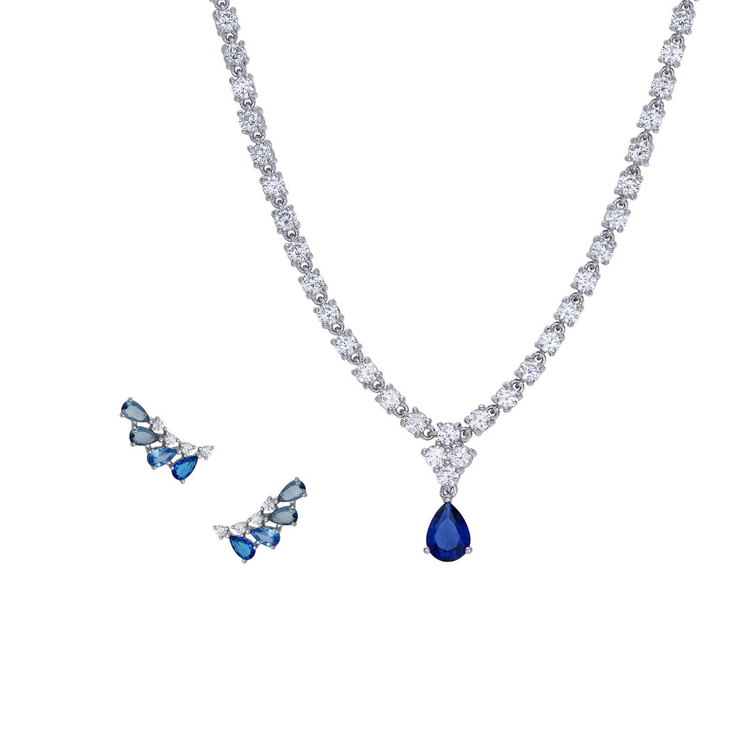 Comete choker en oorbellen in 925‰ zilver en witte en blauwe zirkonen KIT266208