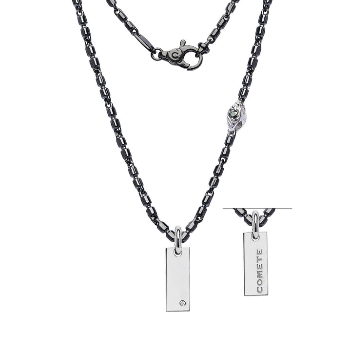 Comete Necklace in burnished and polished silver, diamond, black spinels UGL753