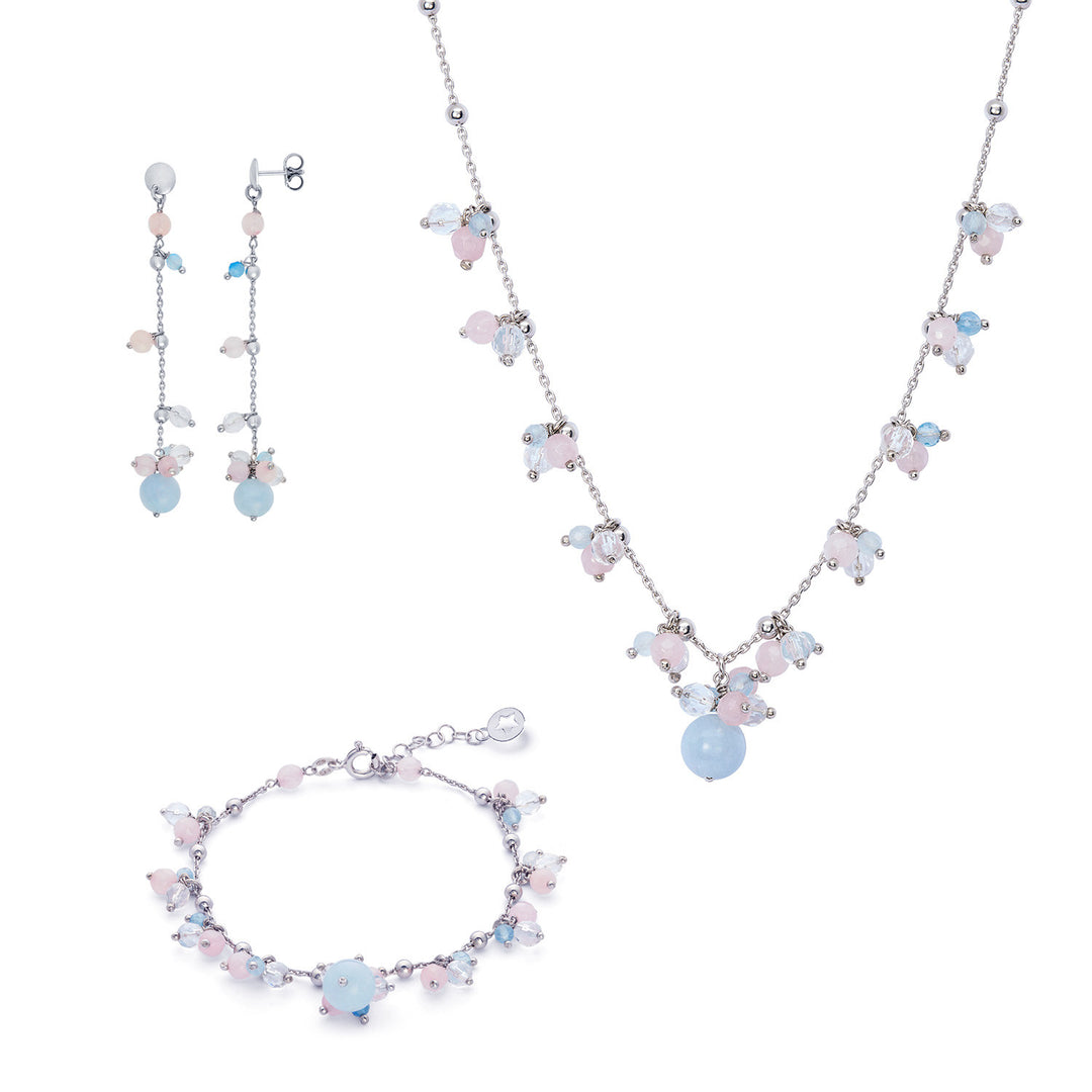 Comete Armband, Halskette und Ohrringe 925‰ Silber, Aquamarin, Kristall, Jade KIT273223273