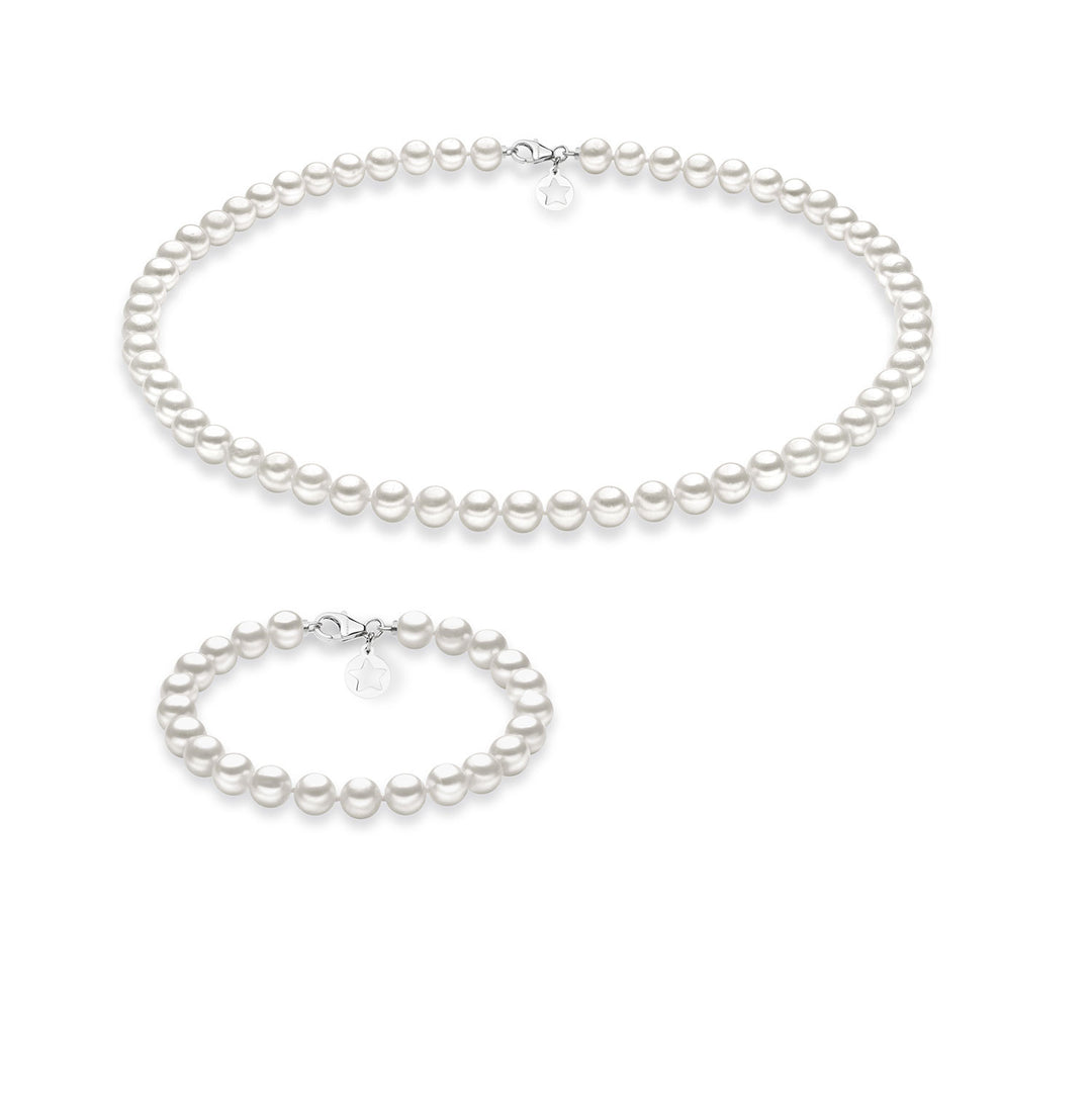 Comete Necklace and Bracelet with Freshwater Pearls in Gold KIT102S109S