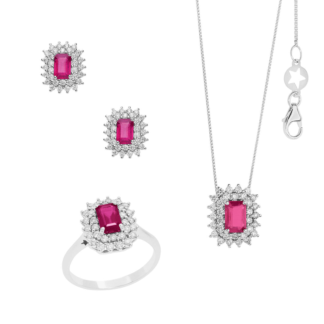 Comete Necklace, Ring and Earrings Regina in Gold Diamonds and Octagonal Rubies KIT160426241059