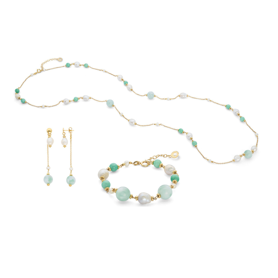Comete Bracelet, necklace and earrings 925‰ Silver Acquadolce Pearls, Jade, Angelite KIT281228279