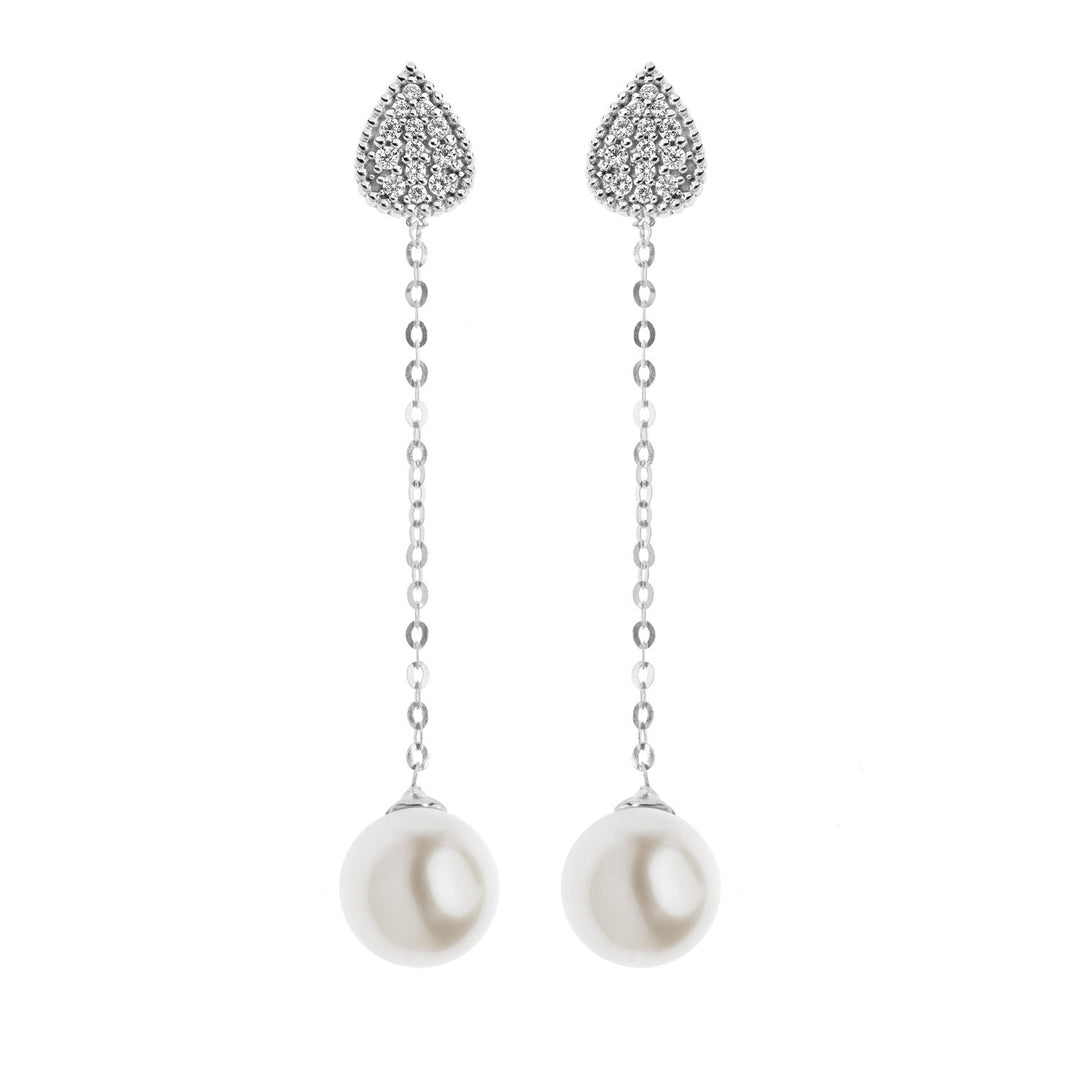 Comete Hanger oorbellen met parels in wit goud met diamanten ORP579