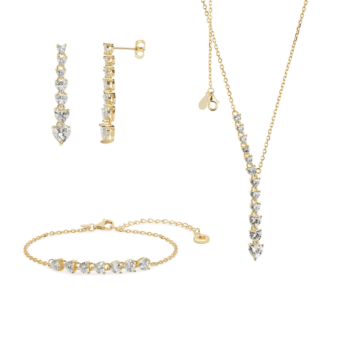 Comete Necklace, earrings and bracelet in Silver with white crystals and yellow gold KIT246195235
