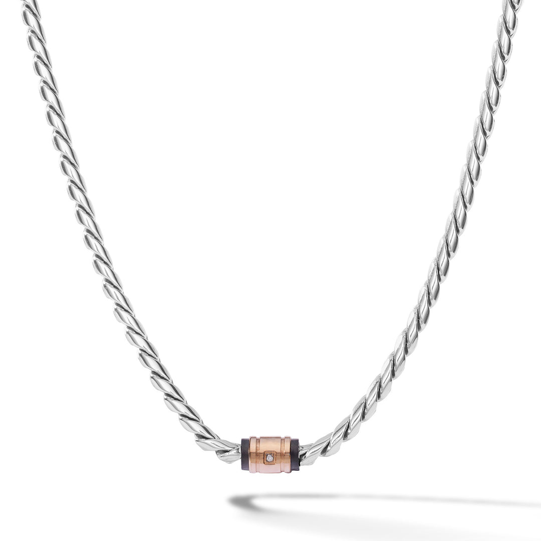 Comete Necklace in Steel, White Diamond and rosé and black PVD UGL773