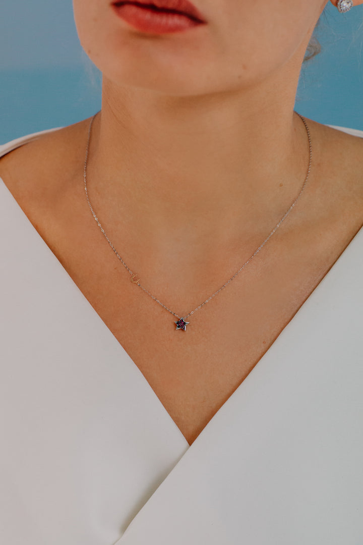 Comete ketting in wit goud en robijnen GLB1505