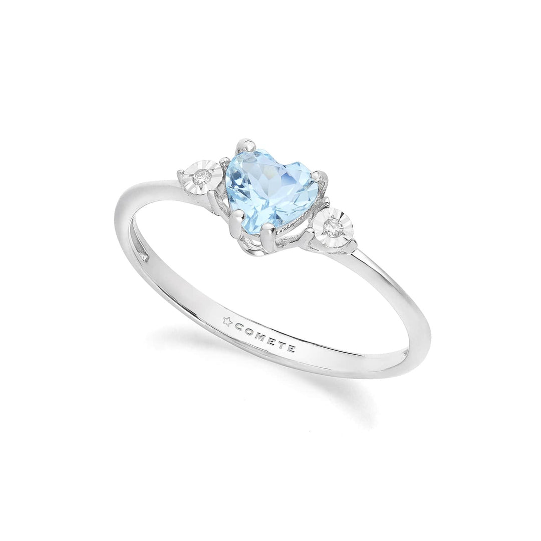 Comete Ring 375‰ witgoud, diamanten en hart aquamarijn KANQ003