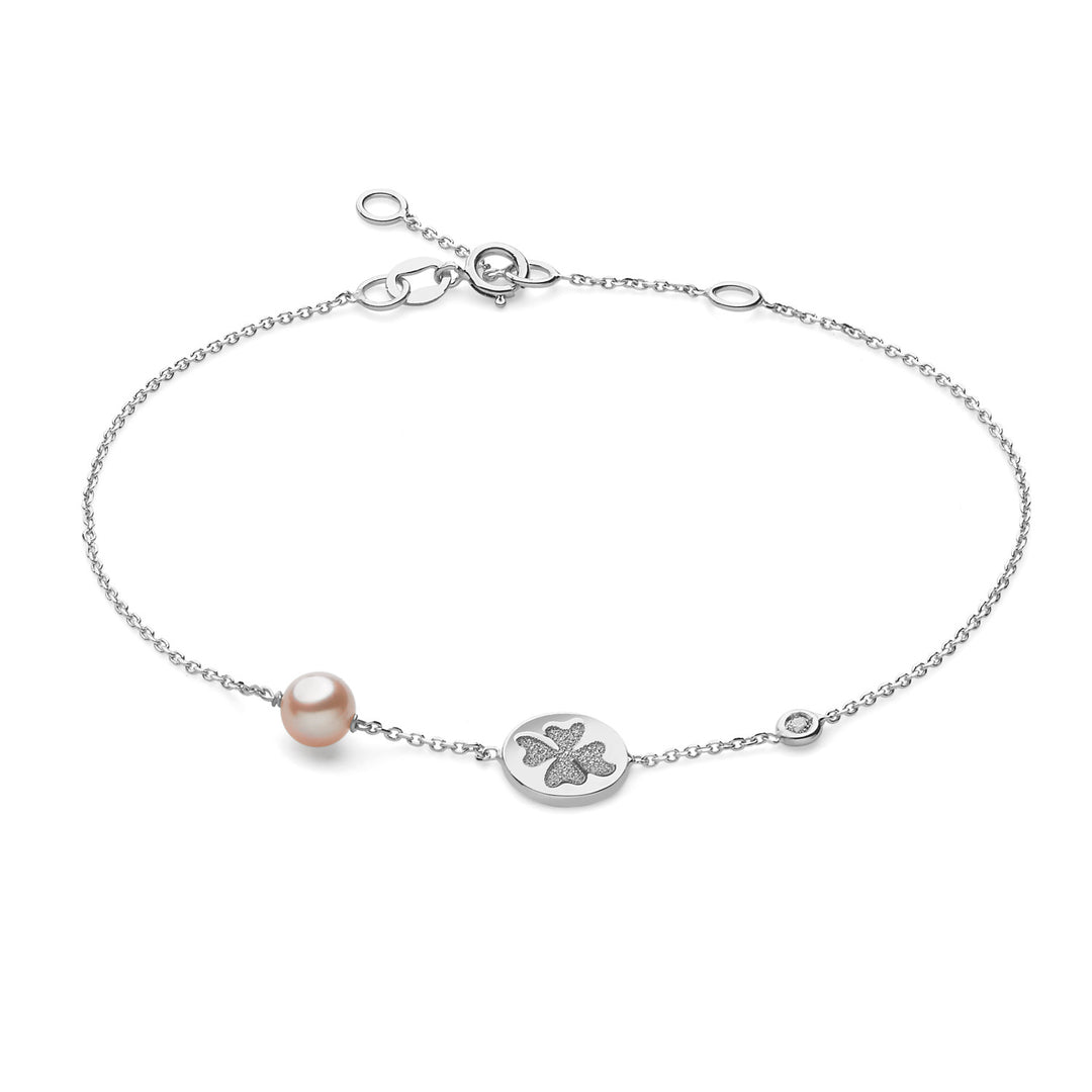 Comete Four-leaf clover bracelet in white gold with diamonds and pearl BRP162