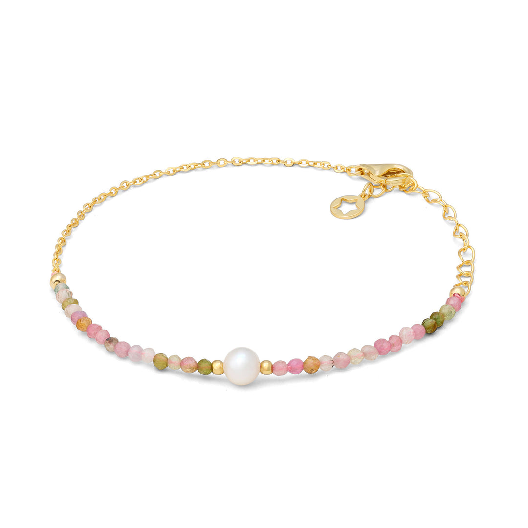 Comete Golden 925‰ Silberarmband mit mehrfarbigem Turmalin und Perle BRA288