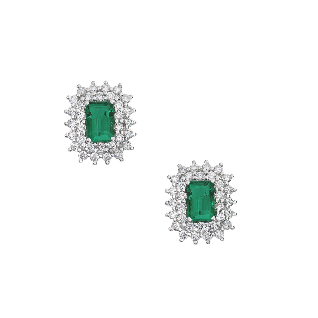Comete Oorbellen Witgoud, diamanten en achthoekige smaragd ORB1108