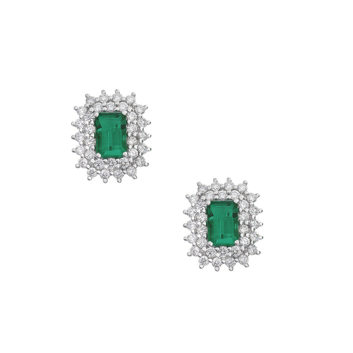 Comete Oorbellen Witgoud, diamanten en achthoekige smaragd ORB1108