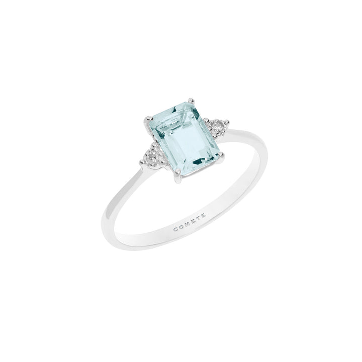 Comete Gold Ring with Diamonds and Octagonal Aquamarine ANQ306