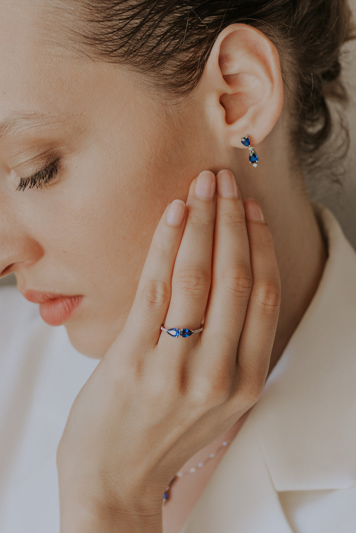 Comete Gold Ring with Diamonds and Sapphires Drop ANB2635