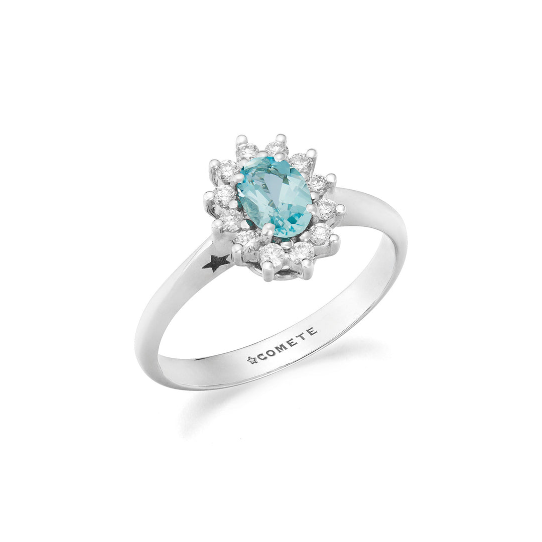 Comete-Goldring mit Diamanten und ovalem Aquamarin ANQ361