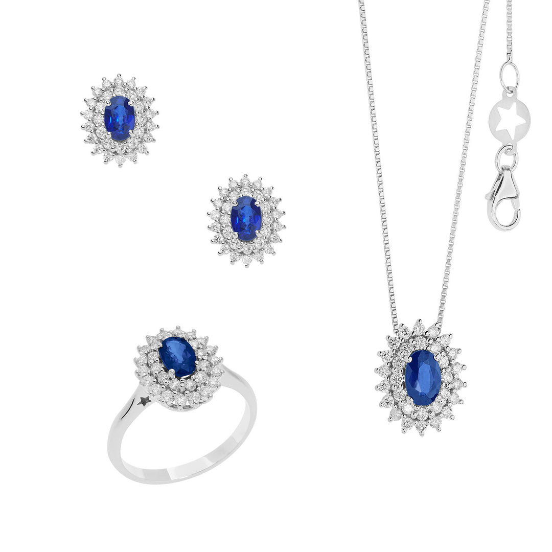 Comete Necklace, Ring and Earrings Regina in Gold, Diamonds and Oval Blue Sapphire KIT160126211056