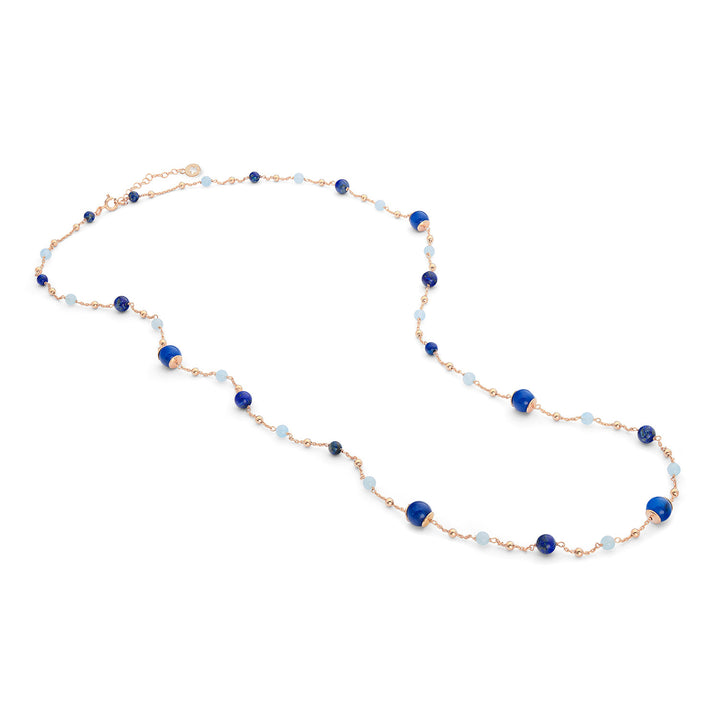 Comete Necklace 925‰ Silver with Aquamarine, Lapis, colored Quartz GLA268
