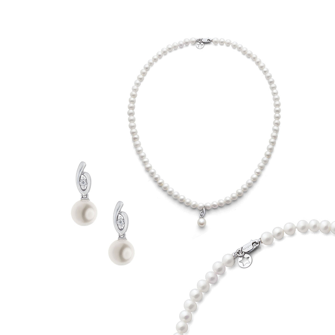 Comete Necklace with pearls and earrings in 750‰ gold and white diamonds KIT382769