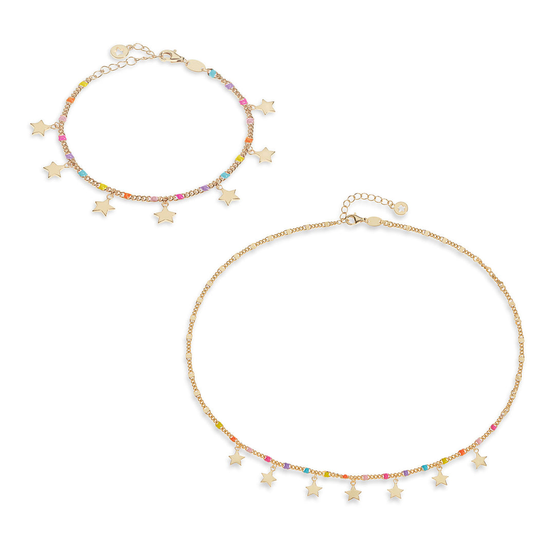 Comete Necklace and Bracelet in Silver Multicolored Enamel Star, Talisman KIT254249