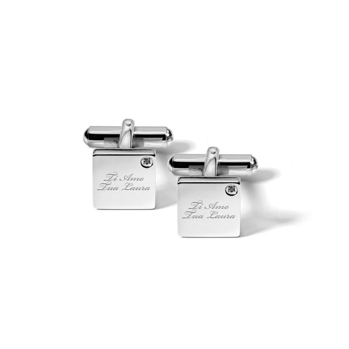 Comets Square Cufflinks in Steel and Black Diamonds UGM102N