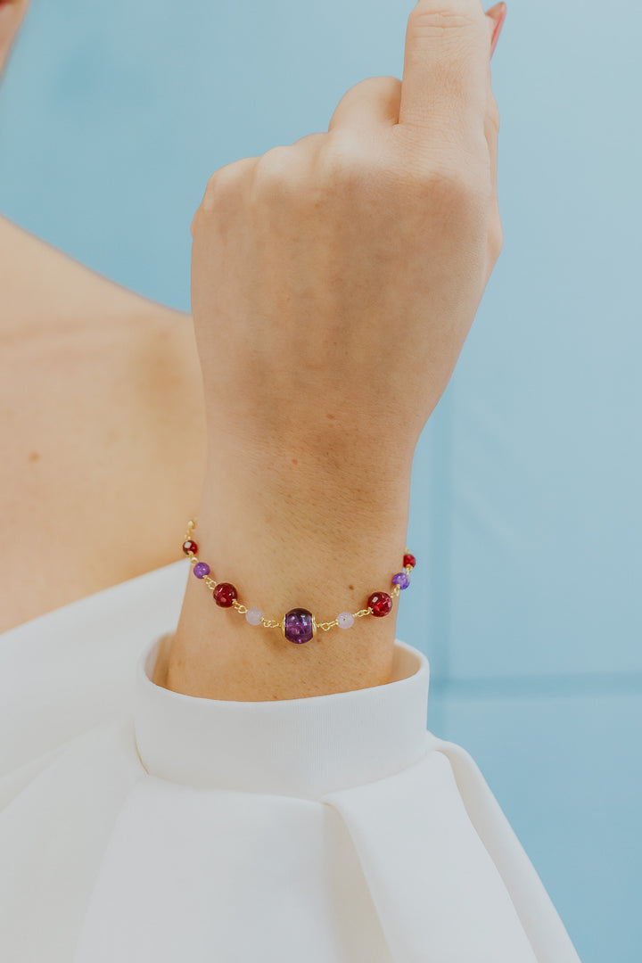 Comete 925‰ Silver Bracelet with colored Amethyst, Agate and Jade BRA270