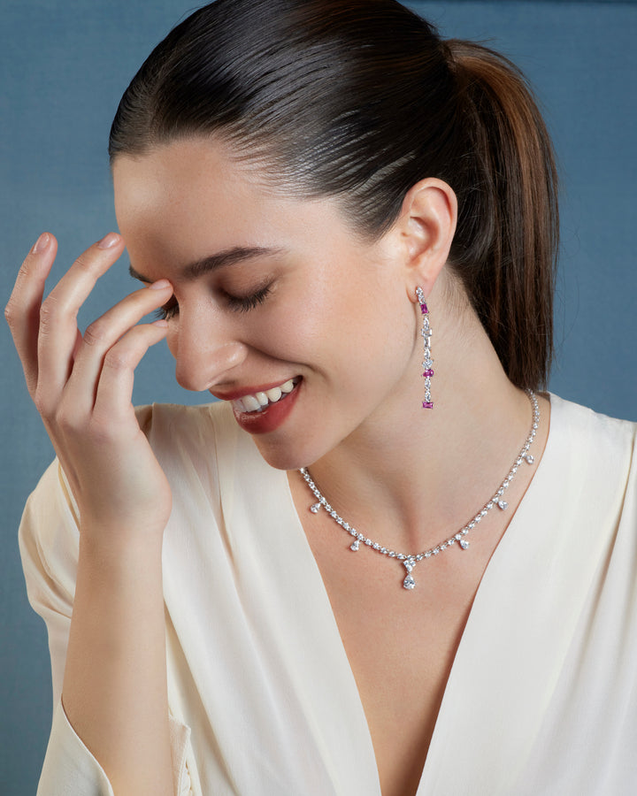 Comete Cascade earrings in 925‰ Silver and white and pink Zircons ORA217