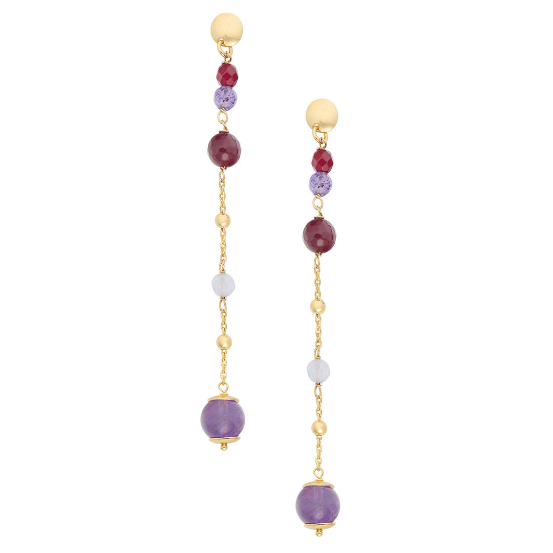 Comete-Ohrringe aus 925‰ Silber mit farbigem Amethyst, Achat und Jade ORA219