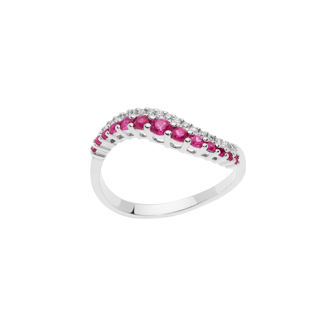 Comete Onda-ring in witgoud Diamanten en robijnen ANB2496