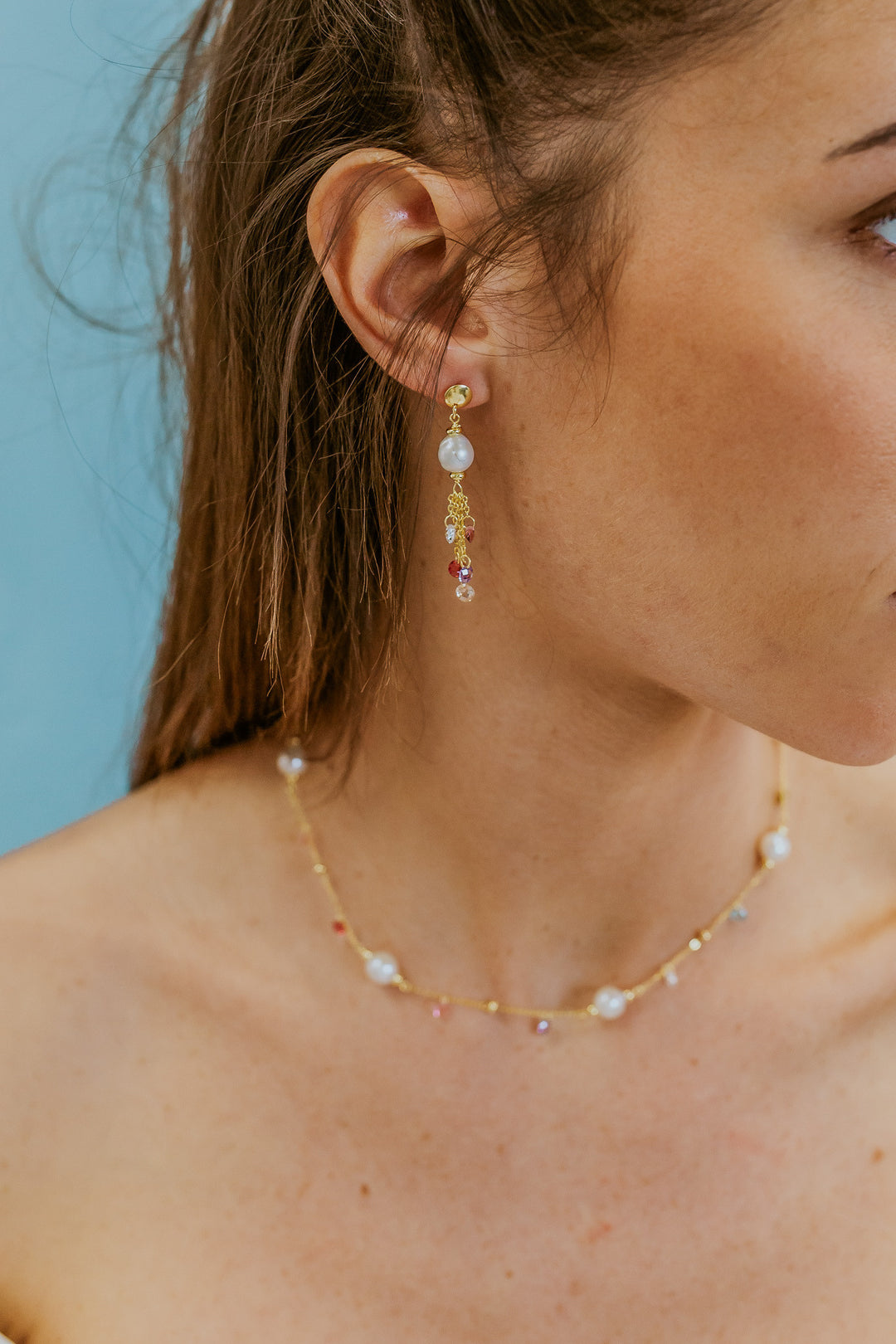Comete Earrings in 925‰ Silver with multicolor crystals and Acquadolce Pearls ORA225