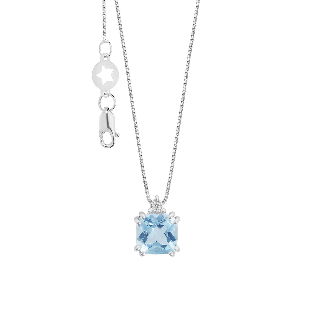 Comete Antique cut Aquamarine Necklace in Gold and White Diamonds GLQ314