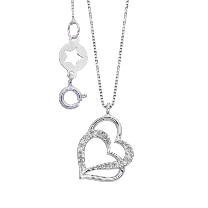 Comete Halsketting met dubbel hart in 750‰ witgoud en diamanten GLB1649