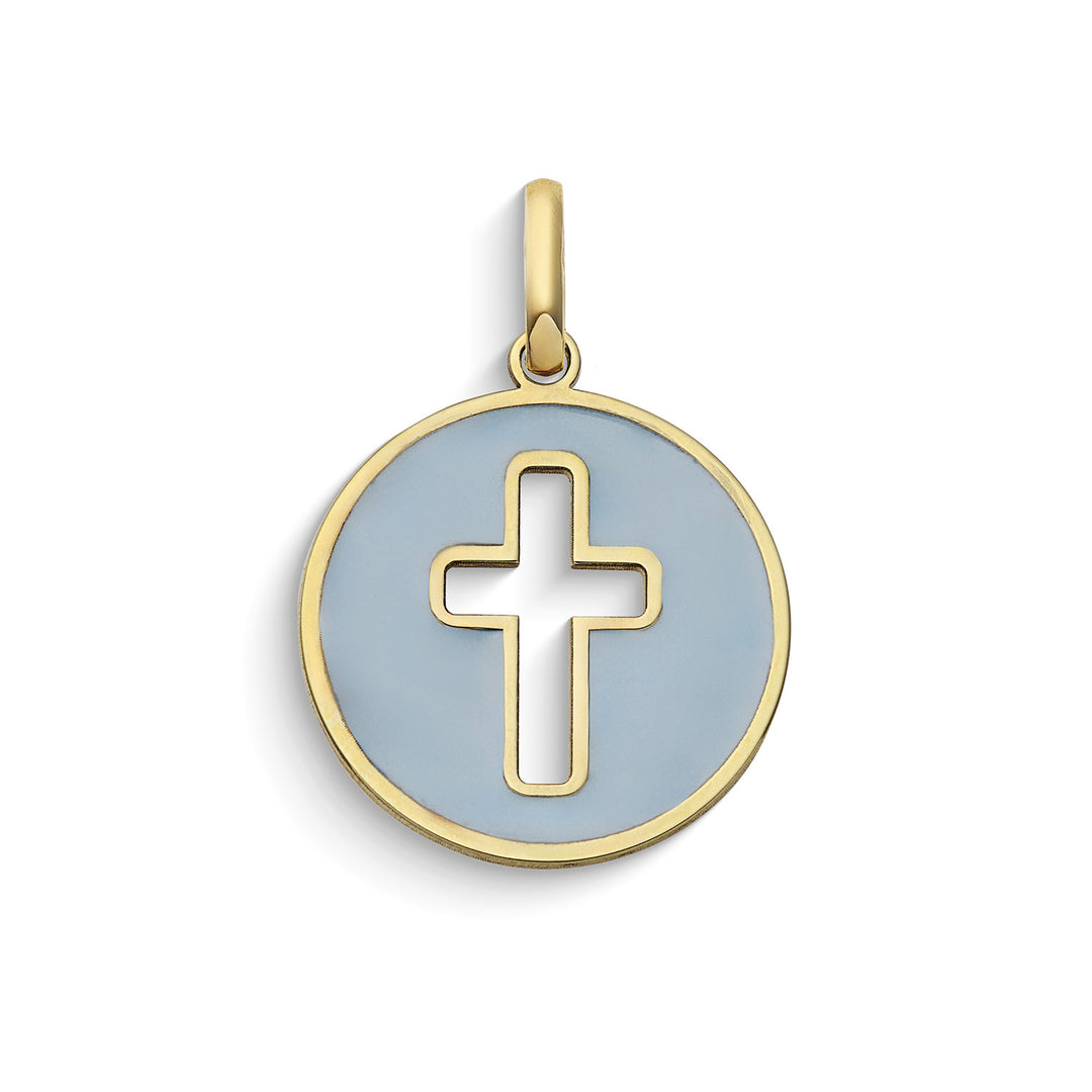 Comete Pendant with cross in 375‰ yellow gold and enamel KCOB036