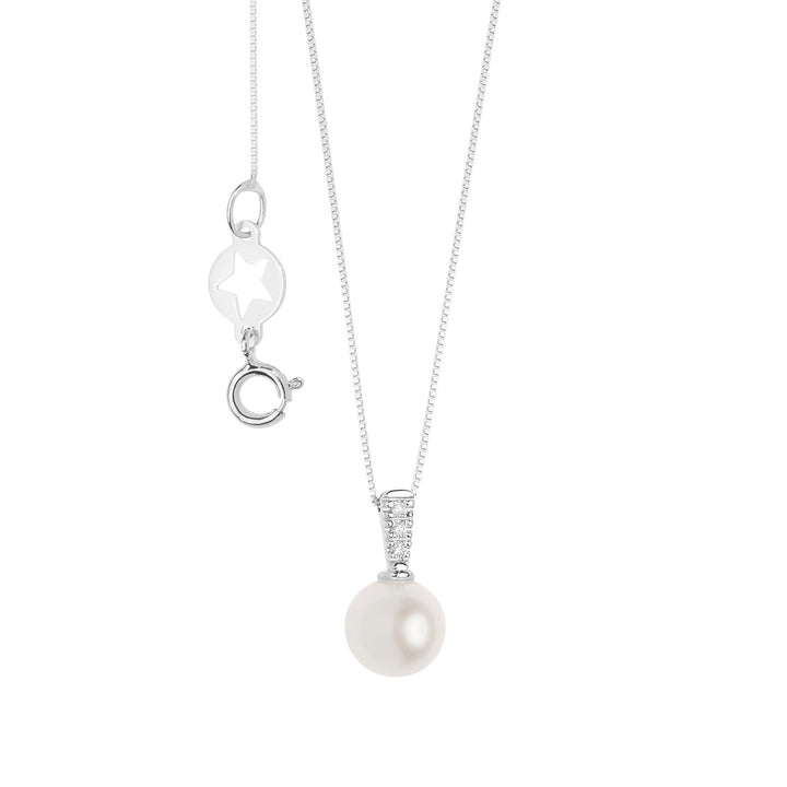 Comete ketting met parel en witte diamanten GLP624