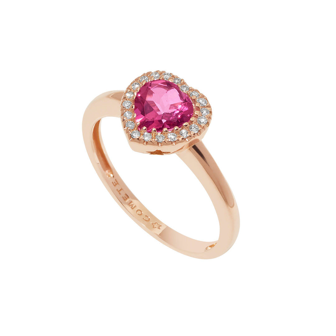 Comete gouden ring met diamanten en roze topaas hart ANB2592