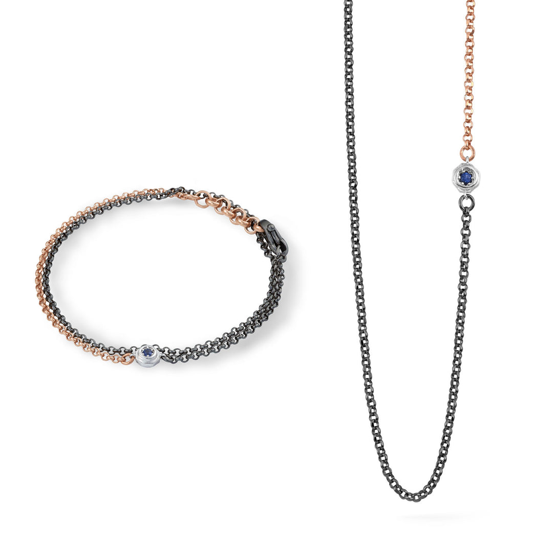 Comete Bluestar Necklace and Bracelet in rosé and burnished silver, blue and white zircon KIT7131046