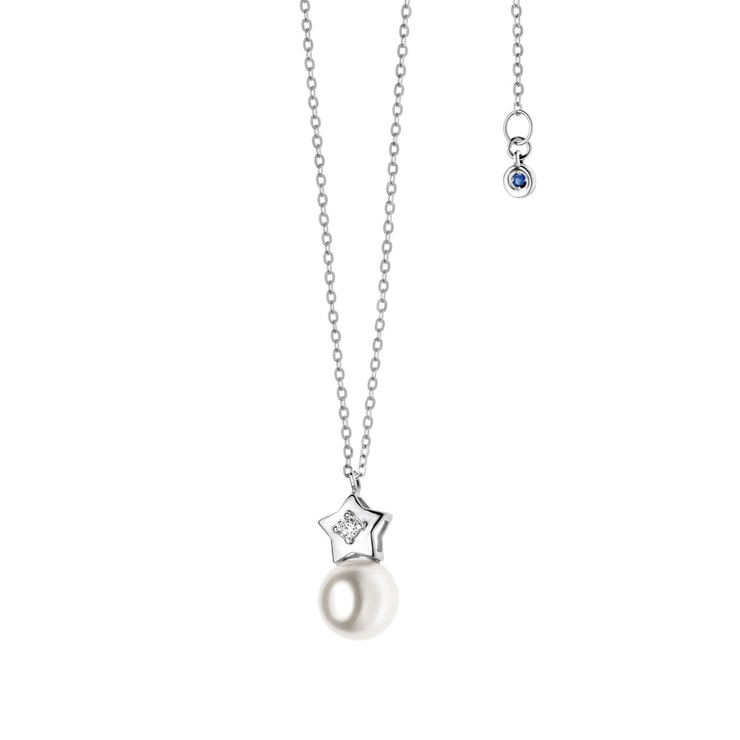 Comete Sterketting in witgoud met Parel en Diamant GLP425