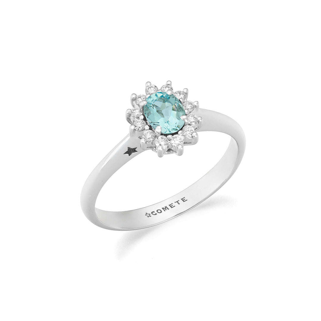 Comete-Goldring mit Diamanten und ovalem Aquamarin ANQ361