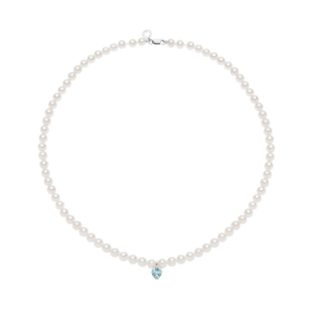 Comete Freshwater Pearl Necklace in Gold, Diamonds and Aquamarine FWQ323