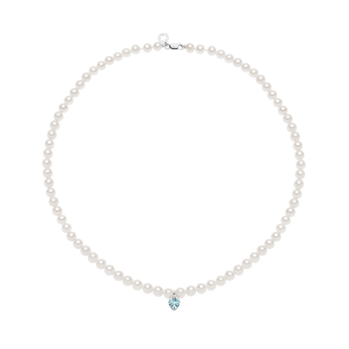 Comete Freshwater Pearl Necklace in Gold, Diamonds and Aquamarine FWQ323