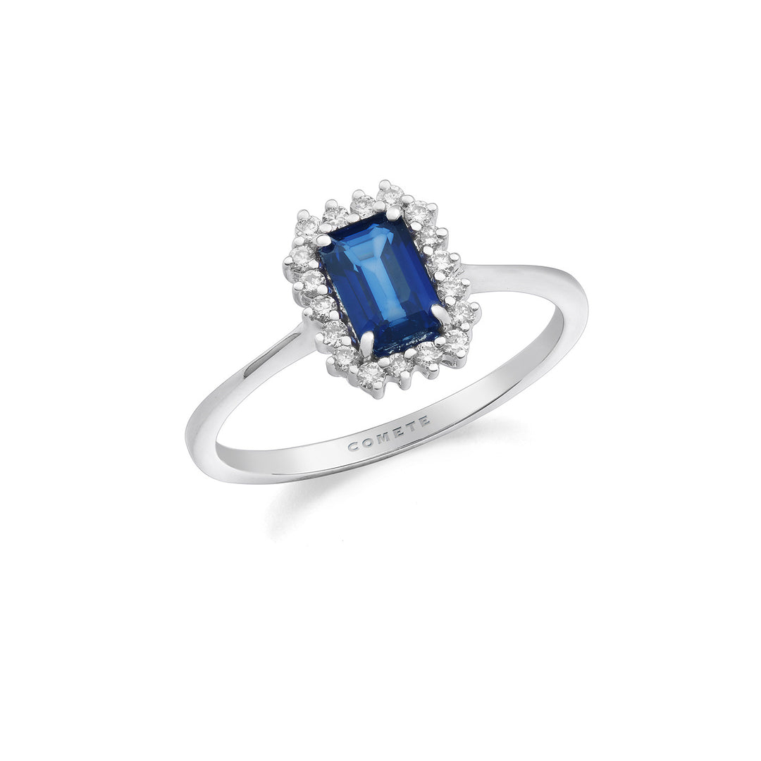 Comete Ring 750‰ Gold, Diamonds and Octagonal Blue Sapphire ANB2692