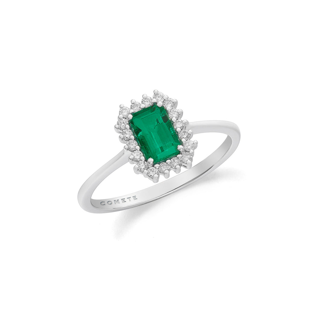 Comete Ring 750‰ Goud, witte diamanten en achthoekige smaragd ANB2695