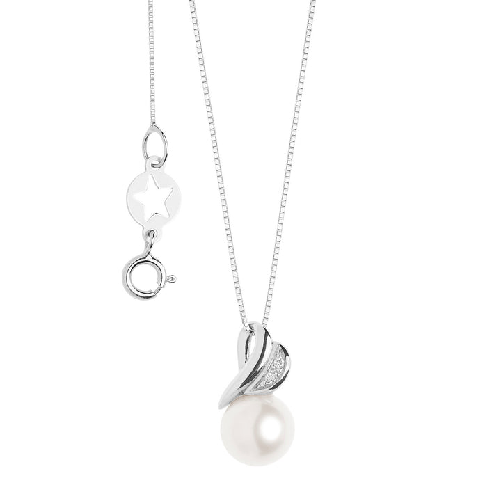 Comete parelketting met diamanten in witgouden hart GLP625