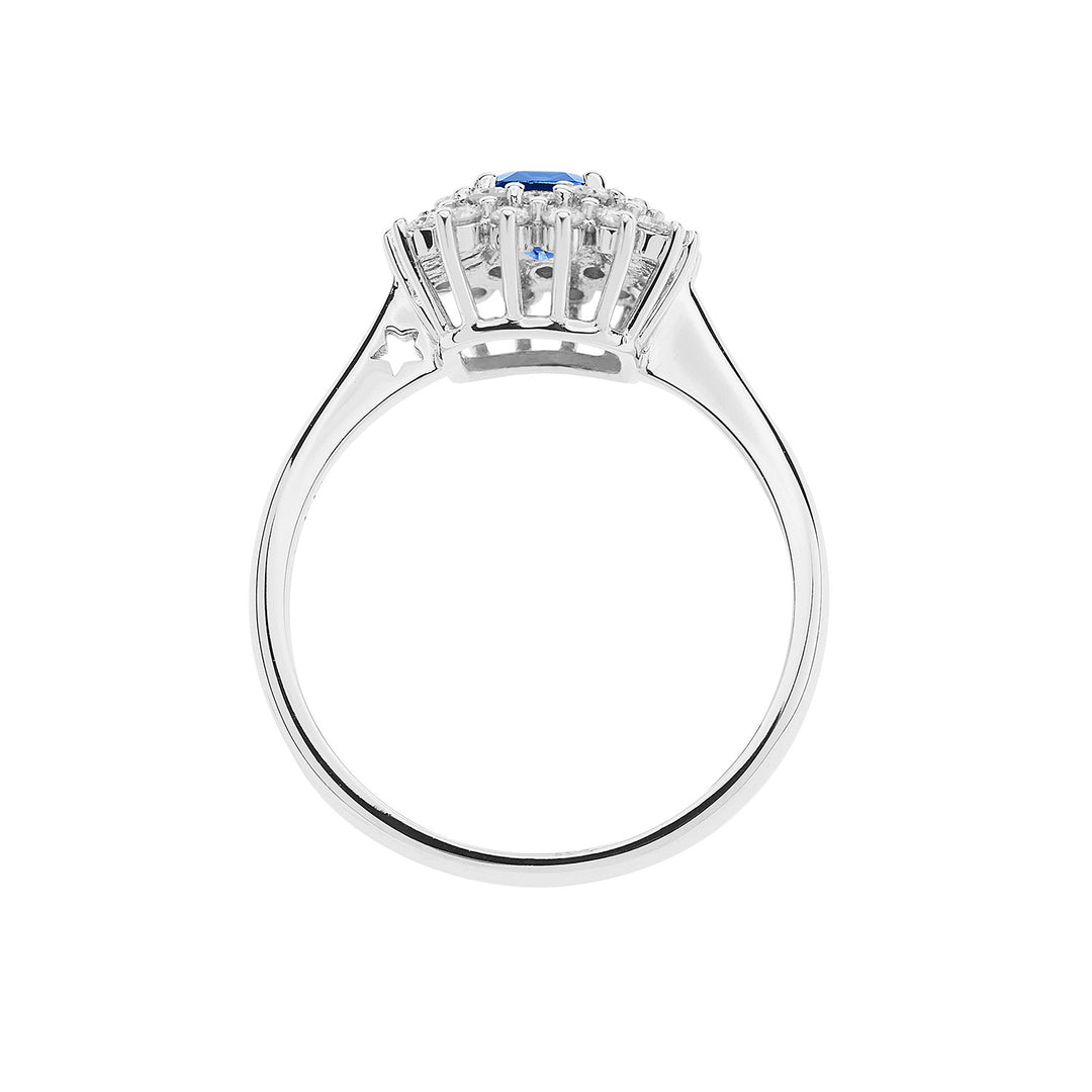 Comete Gold Ring with Diamonds and Octagonal Sapphire ANB2623