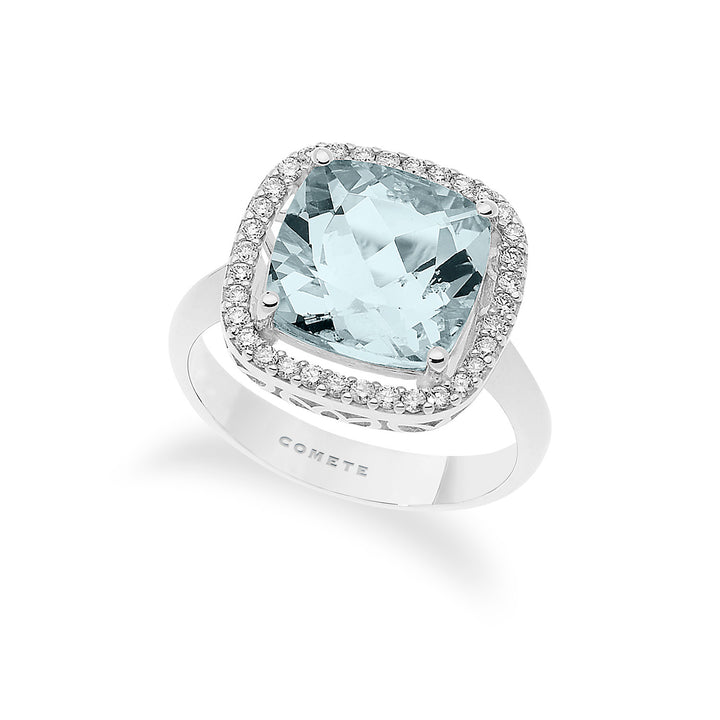 Comete Gold Ring with Diamonds and Aquamarine, antique cut ANQ295