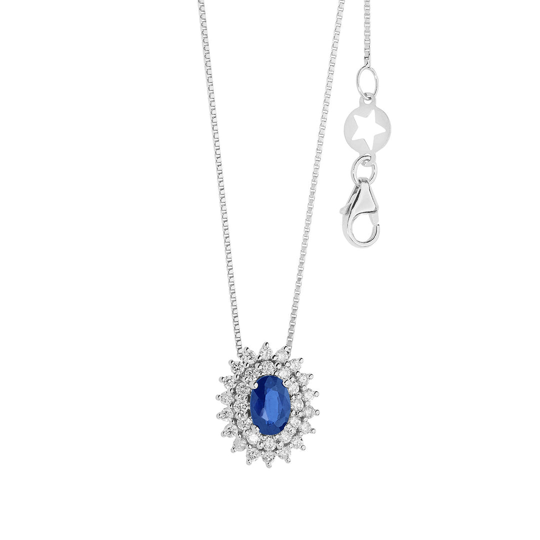 Comete ketting in goud, diamanten en ovale blauwe saffier GLB1601