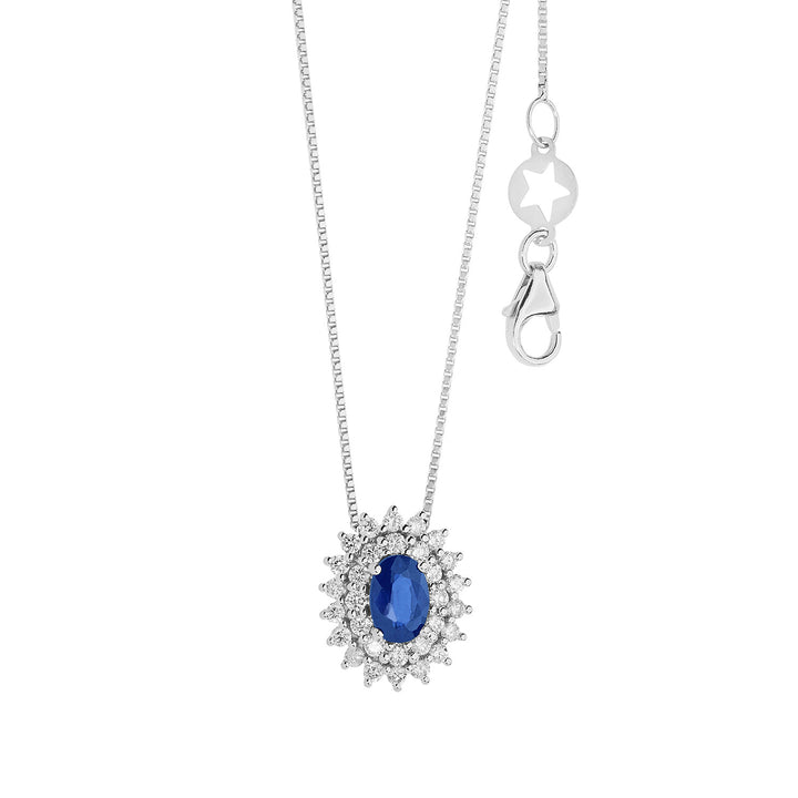 Comete ketting in goud, diamanten en ovale blauwe saffier GLB1601
