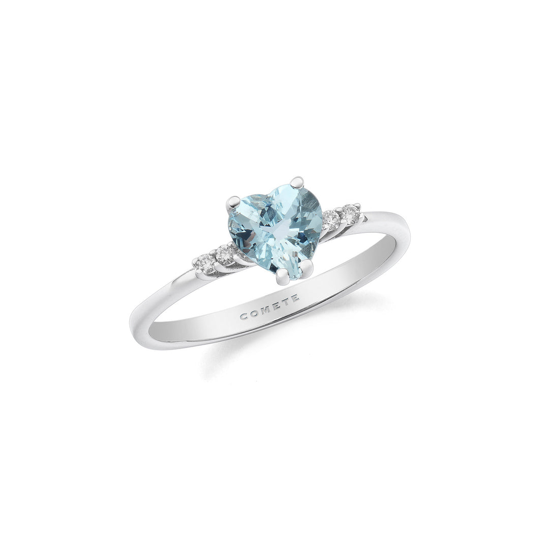 Comete-ring in 750‰ goud, diamanten en aquamarijn hart ANQ341