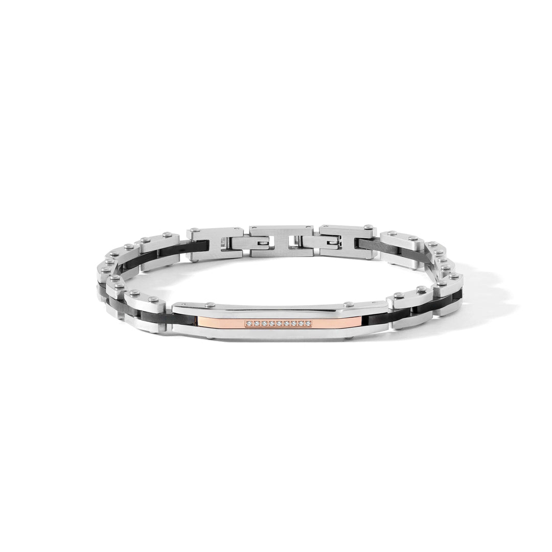 Comete-armband van staal, zwart en rosé PVD, witte diamanten UBR1284